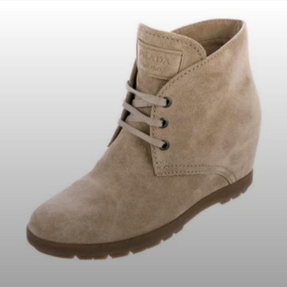 Prada desert wedge booties